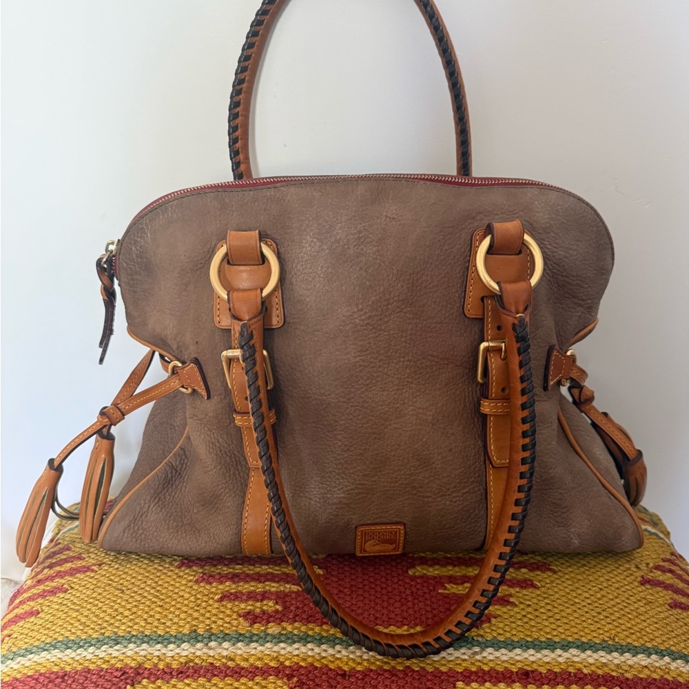 Dooney & Bourke Brown Leather Shoulder Bag with Tan Trim - Picture 2 of 6